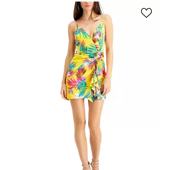 Guess .  Yellow Tropical Print Mini Dress - Picture 1 of 5